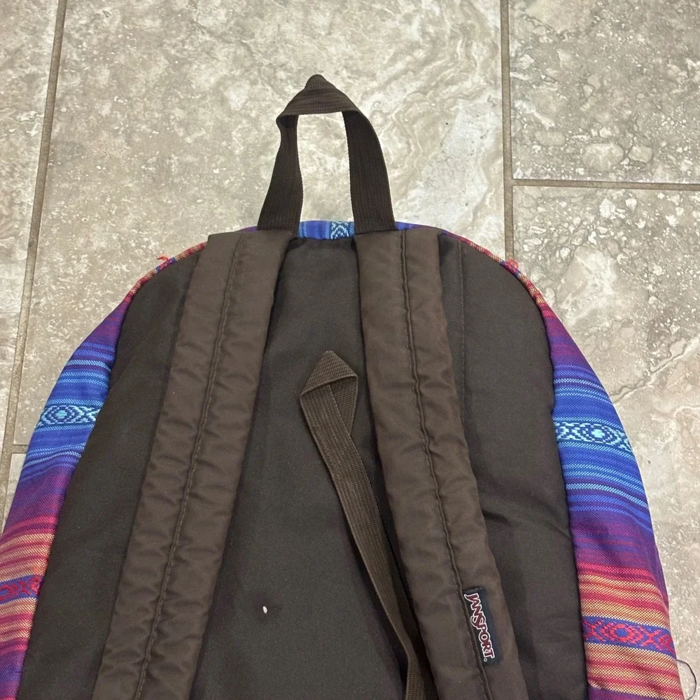 JanSport Originals Backpack Southwestern Stripe Canvas Suede Bottom Blue Purple